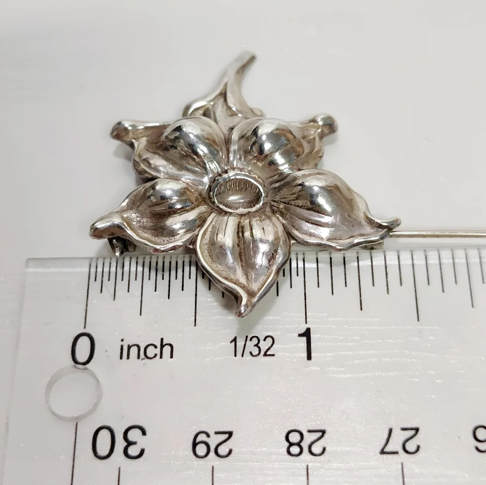Vintage Sterling Silver LANG Flower Brooch Pin